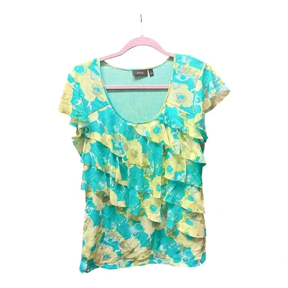 NWT Apt. 9 Size Large Blue Green Ruffled Tiered Blouse - Picture 1 of 10